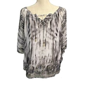 One World Tie-Sleeve Blouse Tie Die Women's Size SMALL Lined Flowy Top